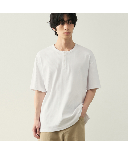 ROTEMBER（ローテンバー）の「リブヘンリーネックハーフTシャツ [5 COLOR]（Tシャツ/カットソー・メンズ・ホワイト/ブラック/ネイビー/グレー/チャコール・MEDIUM/LARGE/X-LARGE）」の2枚目の写真