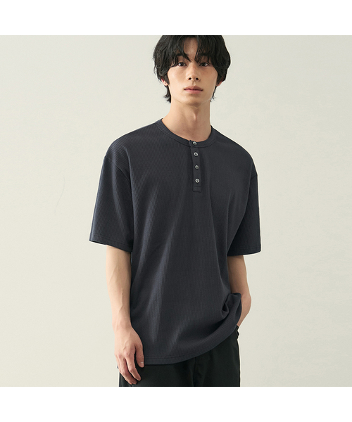 ROTEMBER（ローテンバー）の「リブヘンリーネックハーフTシャツ [5 COLOR]（Tシャツ/カットソー・メンズ・ホワイト/ブラック/ネイビー/グレー/チャコール・MEDIUM/LARGE/X-LARGE）」の4枚目の写真