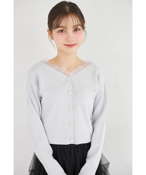 tocco closet（トッコ　クローゼット）の「ビジュー釦スカラップレース装飾ラメニットカーディガン（カーディガン/ボレロ・レディース・ライトブルー/ピンクベージュ/オフホワイト・M）」の2枚目の写真