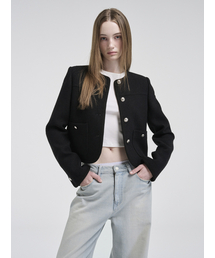Curved Round Tweed Jacket, Black