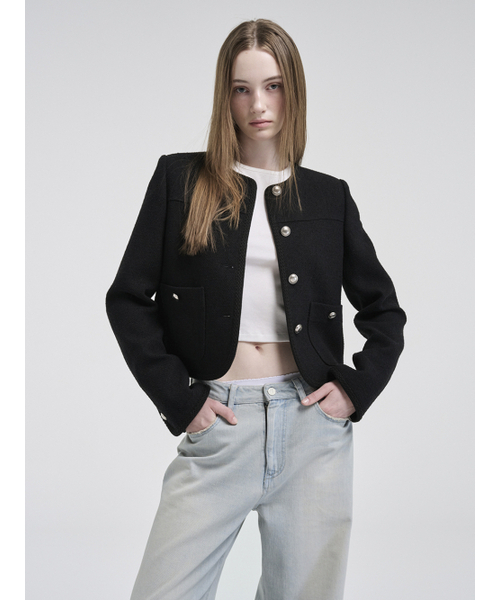 ETMON(エトモン)の「Curved Round Tweed Jacket, Black(その他アウター・レディース・その他・S/M)」の1枚目の写真