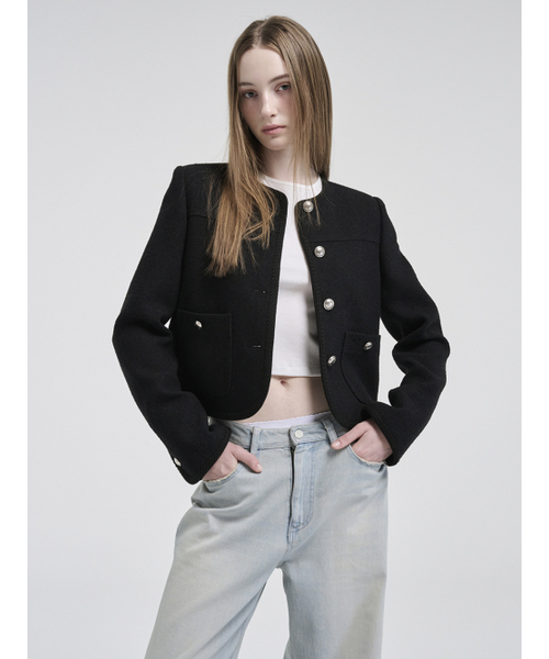 ETMON(エトモン)の「Curved Round Tweed Jacket, Black(その他アウター・レディース・その他・S/M)」の2枚目の写真