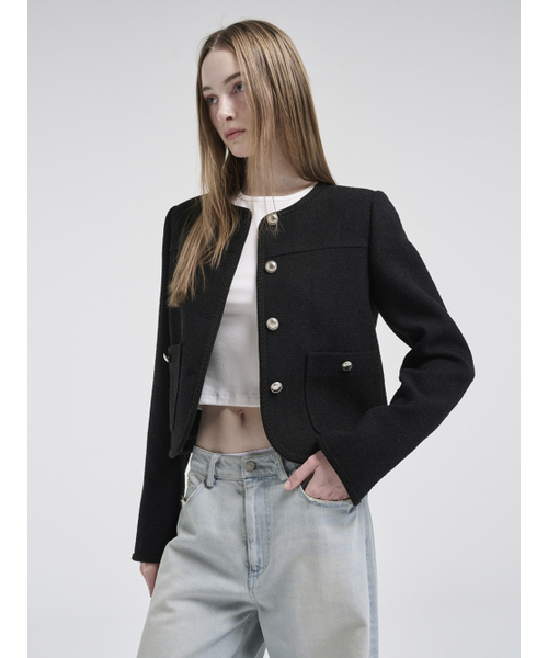 ETMON(エトモン)の「Curved Round Tweed Jacket, Black(その他アウター・レディース・その他・S/M)」の4枚目の写真
