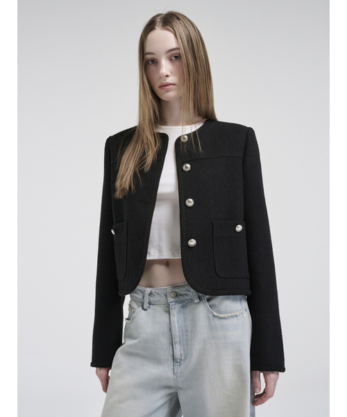 ETMON(エトモン)の「Curved Round Tweed Jacket, Black(その他アウター・レディース・その他・S/M)」の5枚目の写真