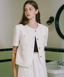 NONLOCAL（ノンローカル）の「Jane Tweed Half Sleeve Jacket - Ivory（テーラードジャケット）」
