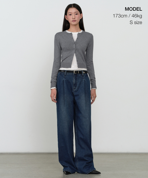 MUSINSA STANDARD WOMAN（ムシンサスタンダードウーマン）の「ウィメンズエッセンシャルスリムラウンドネックカーディガン[ミディアムグレー]（カーディガン/ボレロ・レディース・その他・X-SMALL/SMALL/MEDIUM/LARGE）」の2枚目の写真