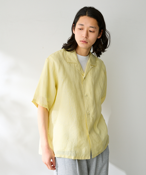 B.C STOCK(ベーセーストック)の「ヨーロッパリネン100% オープン半袖シャツ(シャツ/ブラウス・メンズ・ブラック/アイボリー/サックスブルー/イエロー/ホワイト・MEDIUM/LARGE)」の5枚目の写真