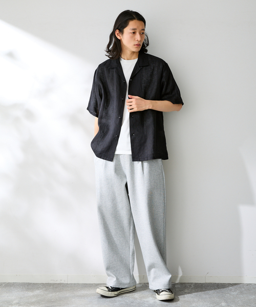 B.C STOCK(ベーセーストック)の「ヨーロッパリネン100% オープン半袖シャツ(シャツ/ブラウス・メンズ・ブラック/アイボリー/サックスブルー/イエロー/ホワイト・MEDIUM/LARGE)」の6枚目の写真