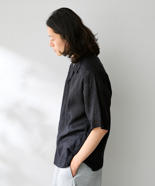 B.C STOCK(ベーセーストック)の「ヨーロッパリネン100% オープン半袖シャツ(シャツ/ブラウス・メンズ・ブラック/アイボリー/サックスブルー/イエロー/ホワイト・MEDIUM/LARGE)」の8枚目の写真