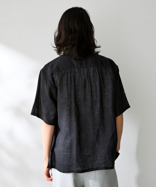 B.C STOCK(ベーセーストック)の「ヨーロッパリネン100% オープン半袖シャツ(シャツ/ブラウス・メンズ・ブラック/アイボリー/サックスブルー/イエロー/ホワイト・MEDIUM/LARGE)」の9枚目の写真