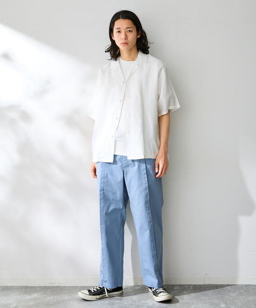 B.C STOCK(ベーセーストック)の「ヨーロッパリネン100% オープン半袖シャツ(シャツ/ブラウス・メンズ・ブラック/アイボリー/サックスブルー/イエロー/ホワイト・MEDIUM/LARGE)」の10枚目の写真