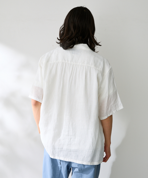 B.C STOCK(ベーセーストック)の「ヨーロッパリネン100% オープン半袖シャツ(シャツ/ブラウス・メンズ・ブラック/アイボリー/サックスブルー/イエロー/ホワイト・MEDIUM/LARGE)」の13枚目の写真