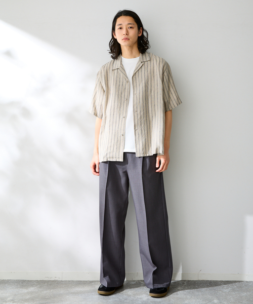 B.C STOCK(ベーセーストック)の「ヨーロッパリネン100% オープン半袖シャツ(シャツ/ブラウス・メンズ・ブラック/アイボリー/サックスブルー/イエロー/ホワイト・MEDIUM/LARGE)」の14枚目の写真