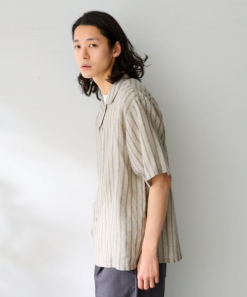 B.C STOCK(ベーセーストック)の「ヨーロッパリネン100% オープン半袖シャツ(シャツ/ブラウス・メンズ・ブラック/アイボリー/サックスブルー/イエロー/ホワイト・MEDIUM/LARGE)」の16枚目の写真