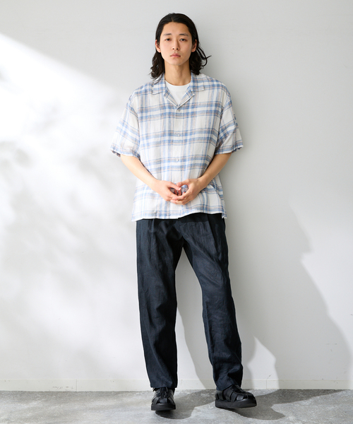 B.C STOCK(ベーセーストック)の「ヨーロッパリネン100% オープン半袖シャツ(シャツ/ブラウス・メンズ・ブラック/アイボリー/サックスブルー/イエロー/ホワイト・MEDIUM/LARGE)」の18枚目の写真