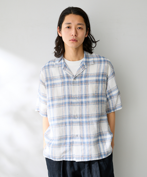 B.C STOCK(ベーセーストック)の「ヨーロッパリネン100% オープン半袖シャツ(シャツ/ブラウス・メンズ・ブラック/アイボリー/サックスブルー/イエロー/ホワイト・MEDIUM/LARGE)」の19枚目の写真