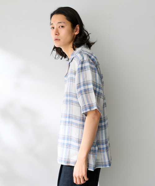 B.C STOCK(ベーセーストック)の「ヨーロッパリネン100% オープン半袖シャツ(シャツ/ブラウス・メンズ・ブラック/アイボリー/サックスブルー/イエロー/ホワイト・MEDIUM/LARGE)」の20枚目の写真