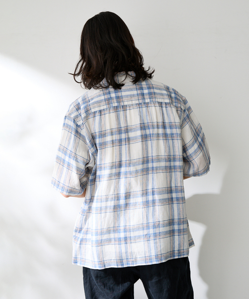 B.C STOCK(ベーセーストック)の「ヨーロッパリネン100% オープン半袖シャツ(シャツ/ブラウス・メンズ・ブラック/アイボリー/サックスブルー/イエロー/ホワイト・MEDIUM/LARGE)」の22枚目の写真