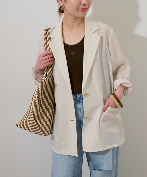 JOURNAL STANDARD relume（ジャーナルスタンダード　レリューム）の「《追加》シングルシアージャケット（テーラードジャケット・レディース・ベージュ/ブラック/アイボリー・FREE）」の2枚目の写真