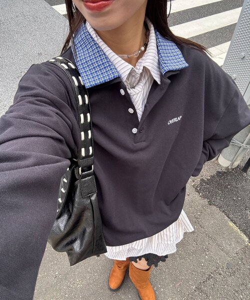 CIAOPANIC（チャオパニック）の「レイヤードカラー鹿子ポロシャツ（Tシャツ/カットソー・レディース・カーキ/グレー/ネイビー・LARGE/MEDIUM）」の20枚目の写真