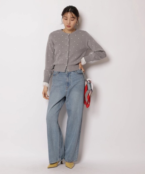 JUSGLITTY(ジャスグリッティー)の「プチドット刺繡カーディガン(ニット/セーター・レディース・グレー/グレイッシュベージュ/ホワイト・2)」の9枚目の写真
