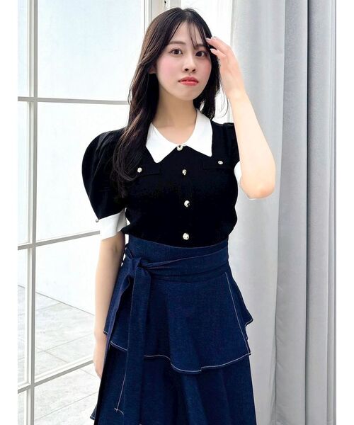 dazzlin（ダズリン）の「フロントボタンシャツカラーニットトップス（ニット/セーター・レディース・ブラック/ベージュ/ピンク/グレー/オフホワイト・FREE）」の2枚目の写真