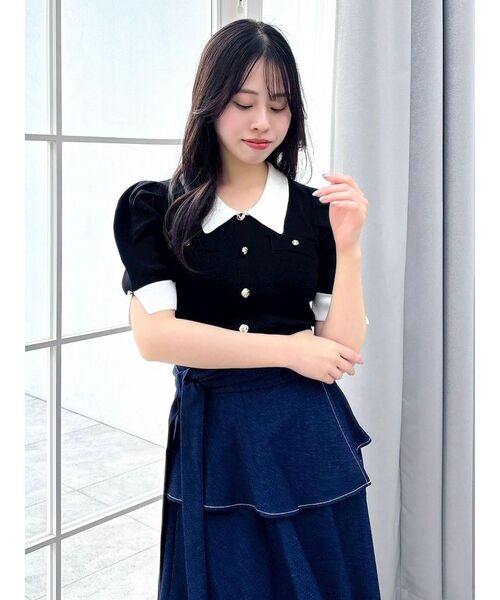 dazzlin（ダズリン）の「フロントボタンシャツカラーニットトップス（ニット/セーター・レディース・ブラック/ベージュ/ピンク/グレー/オフホワイト・FREE）」の6枚目の写真