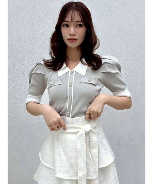 dazzlin（ダズリン）の「フロントボタンシャツカラーニットトップス（ニット/セーター・レディース・ブラック/ベージュ/ピンク/グレー/オフホワイト・FREE）」の13枚目の写真