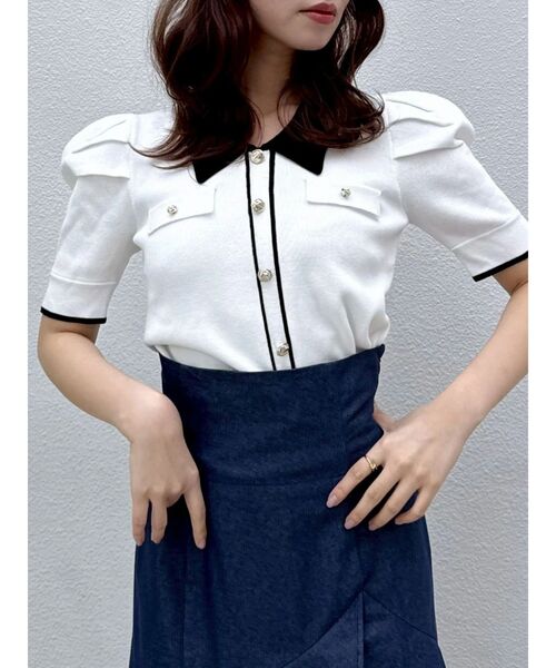 dazzlin（ダズリン）の「フロントボタンシャツカラーニットトップス（ニット/セーター・レディース・ブラック/ベージュ/ピンク/グレー/オフホワイト・FREE）」の18枚目の写真