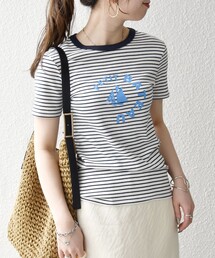 【SHIPS any別注】PETIT BATEAU: ロゴ プリント コンパクト ボーダー TEE 26SS