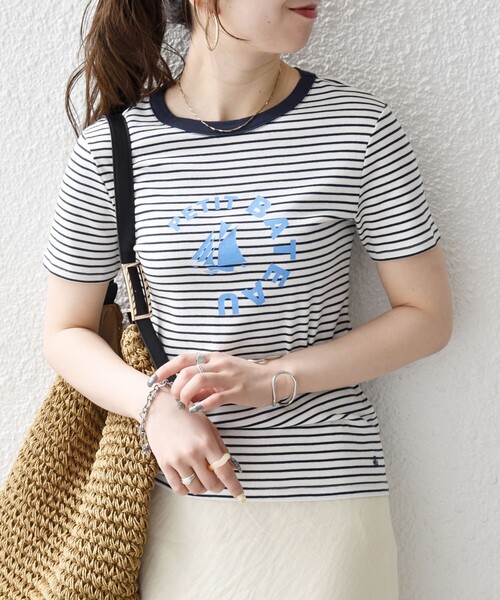 PETIT BATEAU（プチバトー）の「【SHIPS any別注】PETIT BATEAU: ロゴ プリント コンパクト ボーダー TEE 26SS（Tシャツ/カットソー・レディース・ネイビー・ONE SIZE）」の21枚目の写真
