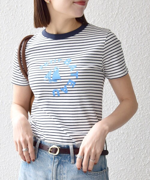 PETIT BATEAU（プチバトー）の「【SHIPS any別注】PETIT BATEAU: ロゴ プリント コンパクト ボーダー TEE 26SS（Tシャツ/カットソー・レディース・ネイビー・ONE SIZE）」の12枚目の写真