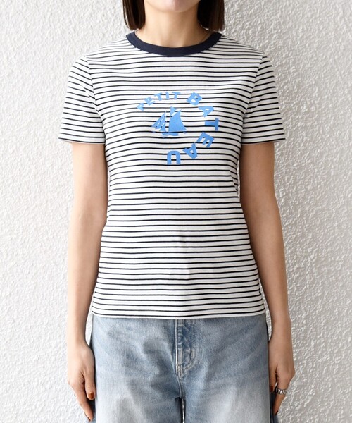PETIT BATEAU（プチバトー）の「【SHIPS any別注】PETIT BATEAU: ロゴ プリント コンパクト ボーダー TEE 26SS（Tシャツ/カットソー・レディース・ネイビー・ONE SIZE）」の4枚目の写真