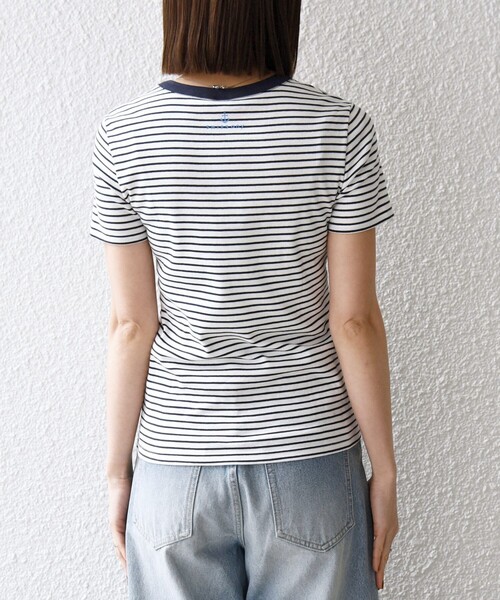 PETIT BATEAU（プチバトー）の「【SHIPS any別注】PETIT BATEAU: ロゴ プリント コンパクト ボーダー TEE 26SS（Tシャツ/カットソー・レディース・ネイビー・ONE SIZE）」の2枚目の写真