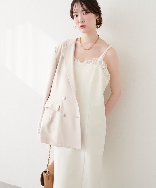 natural couture（ナチュラルクチュール）の「レーストリムキャミワンピース（ワンピース・レディース・ブラック/オフホワイト/チャコールグレー・FREE）」の2枚目の写真