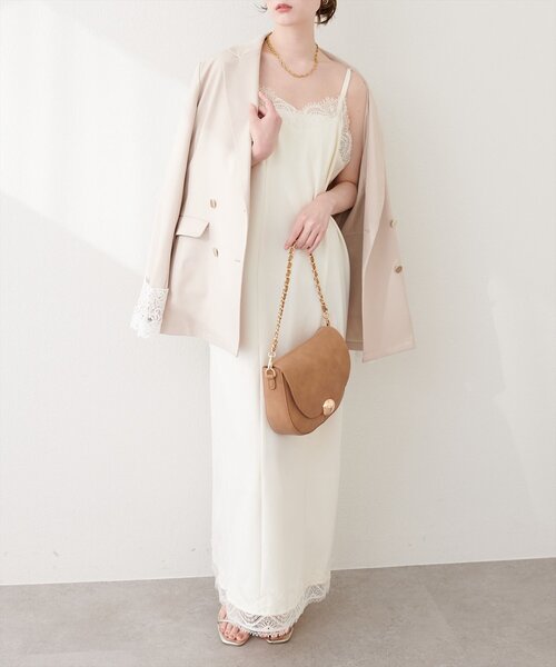 natural couture（ナチュラルクチュール）の「レーストリムキャミワンピース（ワンピース・レディース・ブラック/オフホワイト/チャコールグレー・FREE）」の6枚目の写真