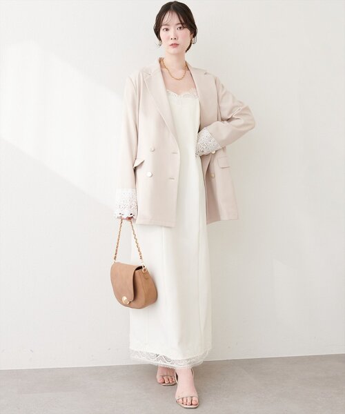 natural couture（ナチュラルクチュール）の「レーストリムキャミワンピース（ワンピース・レディース・ブラック/オフホワイト/チャコールグレー・FREE）」の7枚目の写真