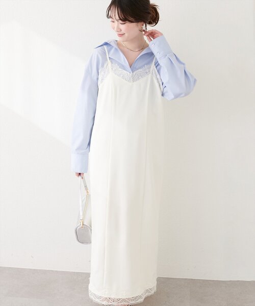 natural couture（ナチュラルクチュール）の「レーストリムキャミワンピース（ワンピース・レディース・ブラック/オフホワイト/チャコールグレー・FREE）」の8枚目の写真