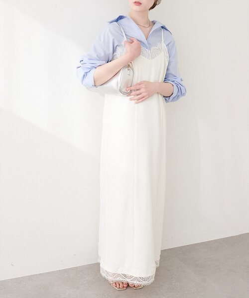 natural couture（ナチュラルクチュール）の「レーストリムキャミワンピース（ワンピース・レディース・ブラック/オフホワイト/チャコールグレー・FREE）」の9枚目の写真