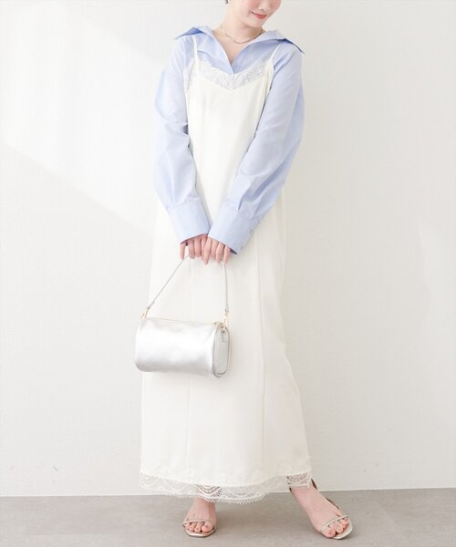 natural couture（ナチュラルクチュール）の「レーストリムキャミワンピース（ワンピース・レディース・ブラック/オフホワイト/チャコールグレー・FREE）」の10枚目の写真