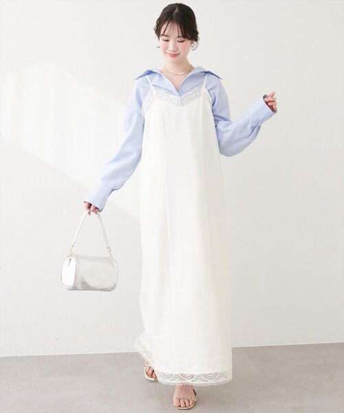 natural couture（ナチュラルクチュール）の「レーストリムキャミワンピース（ワンピース・レディース・ブラック/オフホワイト/チャコールグレー・FREE）」の11枚目の写真