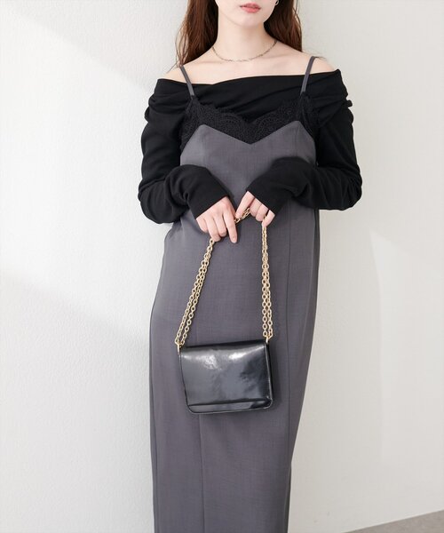 natural couture（ナチュラルクチュール）の「レーストリムキャミワンピース（ワンピース・レディース・ブラック/オフホワイト/チャコールグレー・FREE）」の13枚目の写真