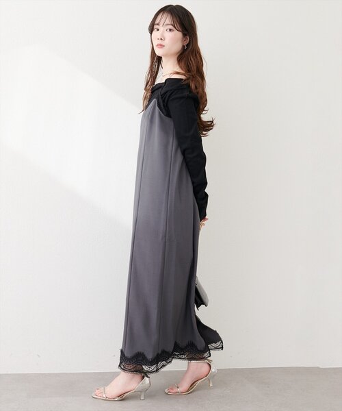 natural couture（ナチュラルクチュール）の「レーストリムキャミワンピース（ワンピース・レディース・ブラック/オフホワイト/チャコールグレー・FREE）」の16枚目の写真