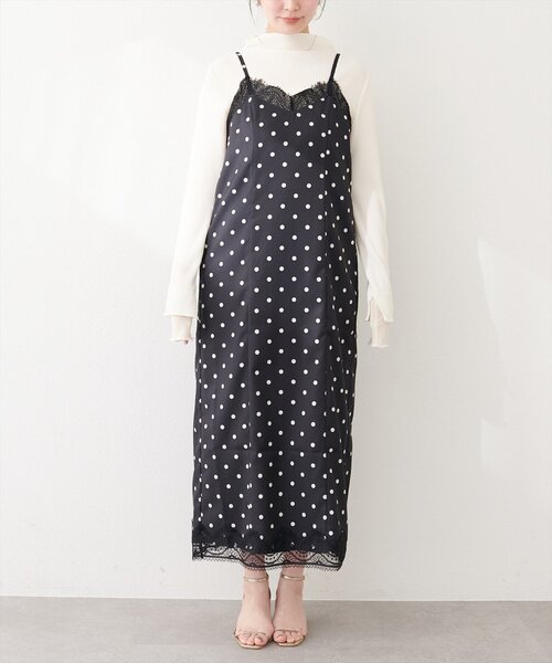 natural couture（ナチュラルクチュール）の「レーストリムキャミワンピース（ワンピース・レディース・ブラック/オフホワイト/チャコールグレー・FREE）」の22枚目の写真