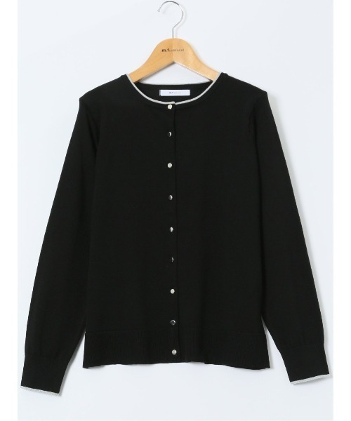 m.f.editorial（エムエフエディトリアル）の「＊【ストレッチ ハンドウォッシャブル】m.f.エディトリアル レディース 配色 クルーニットカーディガン（カーディガン/ボレロ・レディース・ブラック/ライトグレー/ネイビー・MEDIUM/LARGE）」の2枚目の写真