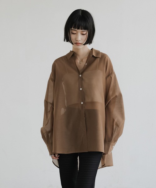 LOWRYS FARM(ローリーズファーム)の「シアーシャツLS 605853(シャツ/ブラウス・レディース・ブラウン/アイボリー/チェック/ピンク・SHORT/LONG)」の1枚目の写真