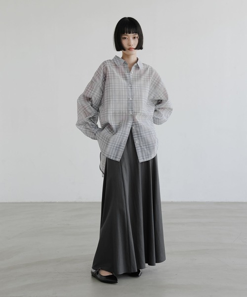 LOWRYS FARM(ローリーズファーム)の「シアーシャツLS 605853(シャツ/ブラウス・レディース・ブラウン/アイボリー/チェック/ピンク・SHORT/LONG)」の5枚目の写真