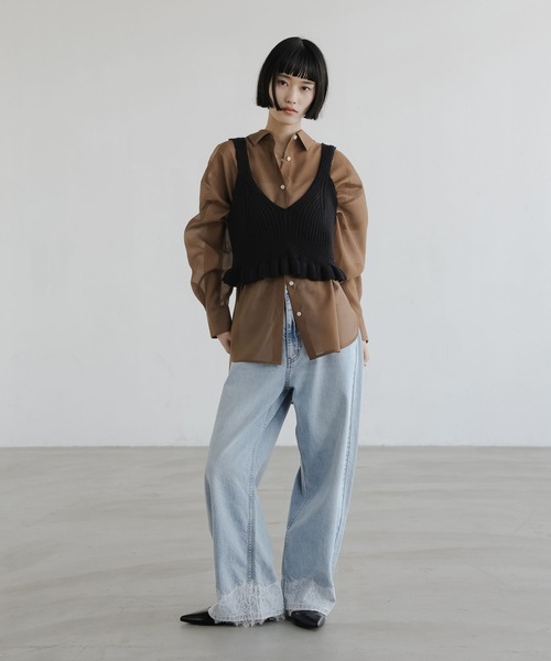 LOWRYS FARM(ローリーズファーム)の「シアーシャツLS 605853(シャツ/ブラウス・レディース・ブラウン/アイボリー/チェック/ピンク・SHORT/LONG)」の11枚目の写真