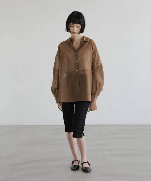 LOWRYS FARM(ローリーズファーム)の「シアーシャツLS 605853(シャツ/ブラウス・レディース・ブラウン/アイボリー/チェック/ピンク・SHORT/LONG)」の12枚目の写真