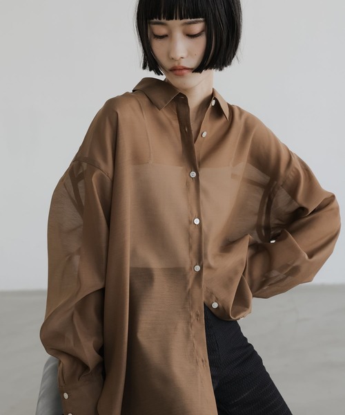 LOWRYS FARM(ローリーズファーム)の「シアーシャツLS 605853(シャツ/ブラウス・レディース・ブラウン/アイボリー/チェック/ピンク・SHORT/LONG)」の14枚目の写真